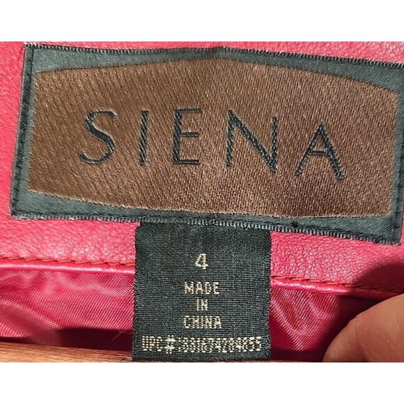 Siena Vtg Red Leather Blazer Button Front Collared Lined Jacket Retro Women's 4 - Picture 5 of 14